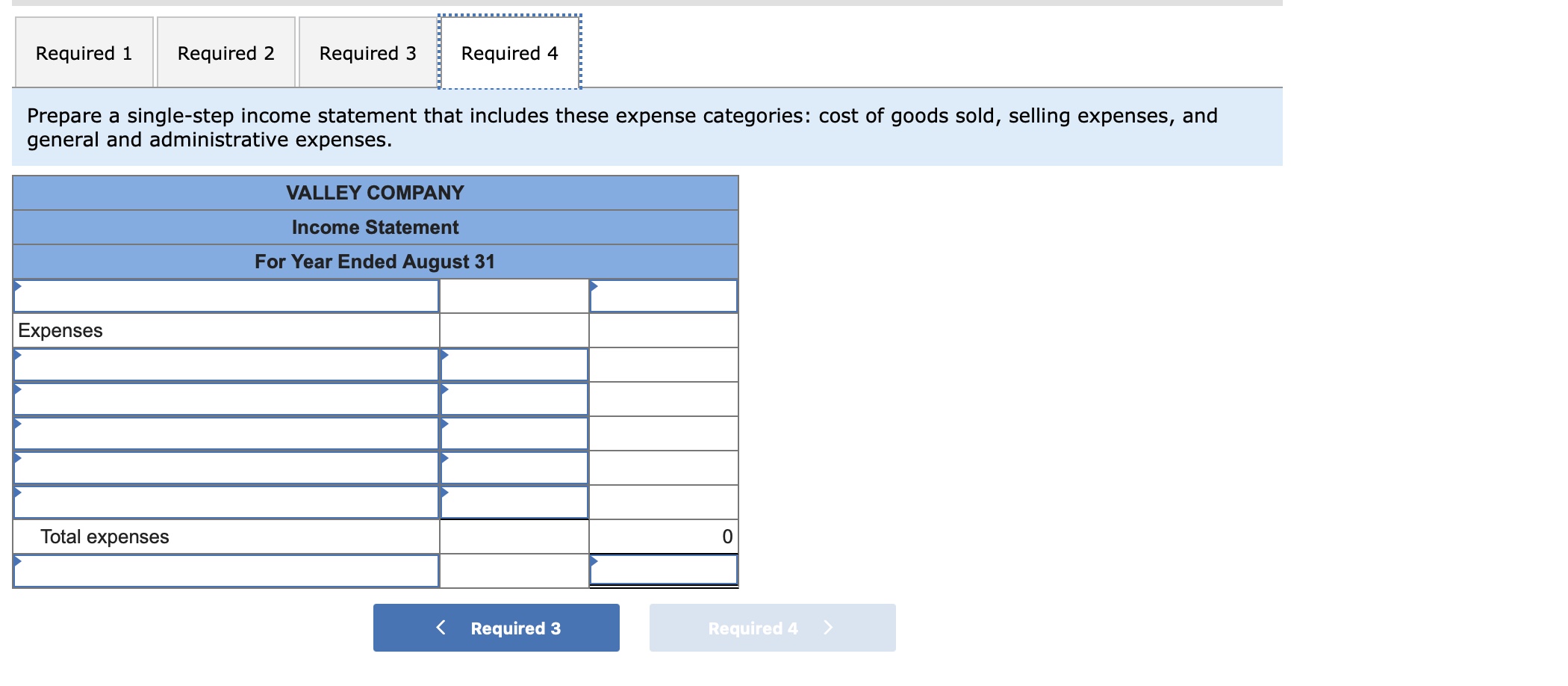expense-selling space, store supplies expense, and advertising expense. It categorizes the remaining