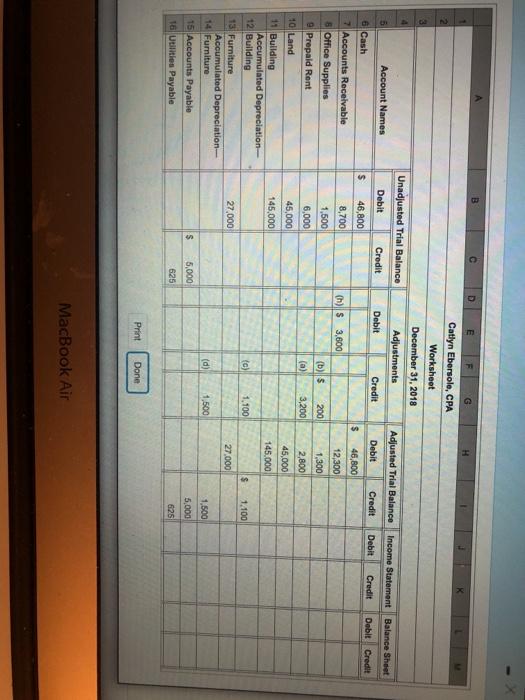  D 2 E F G Catlyn Ebersolo, CPA Worksheet December 31,