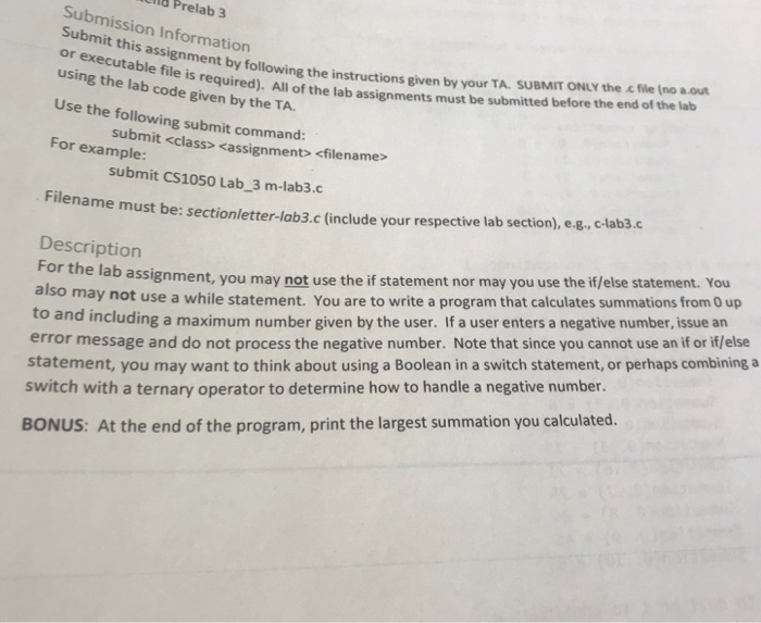  Code in c uild Prelab 3 Submission Information Submit this assignment