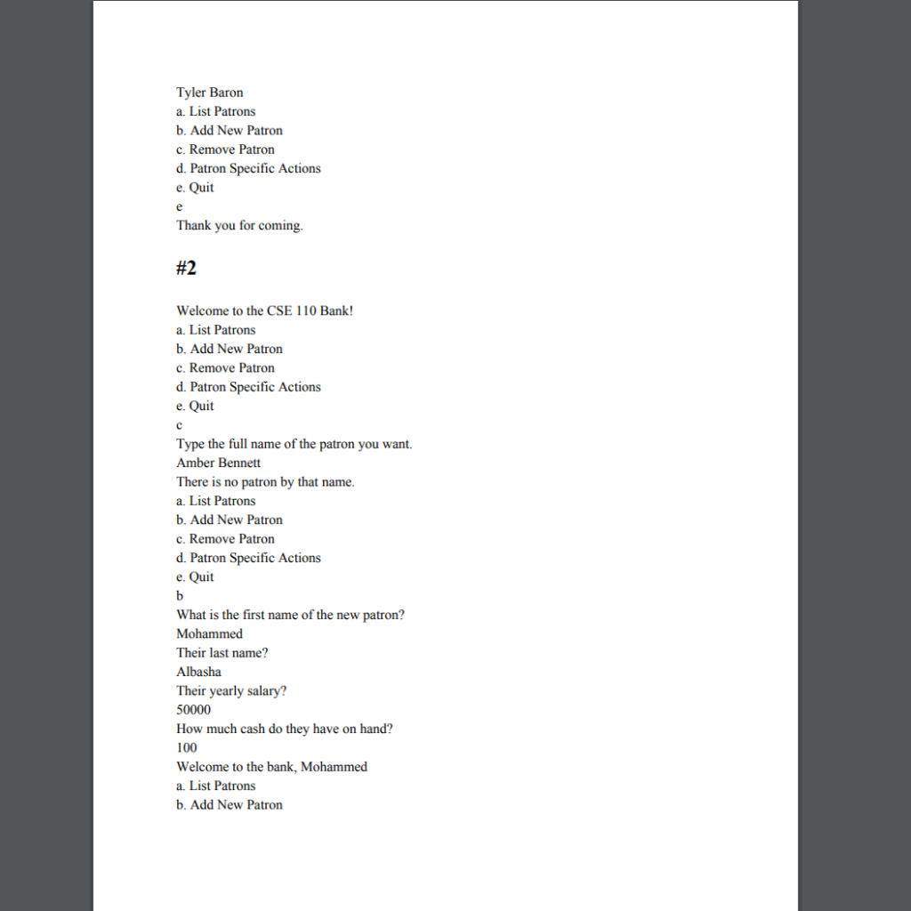this assignment you will write a program that will model a bank