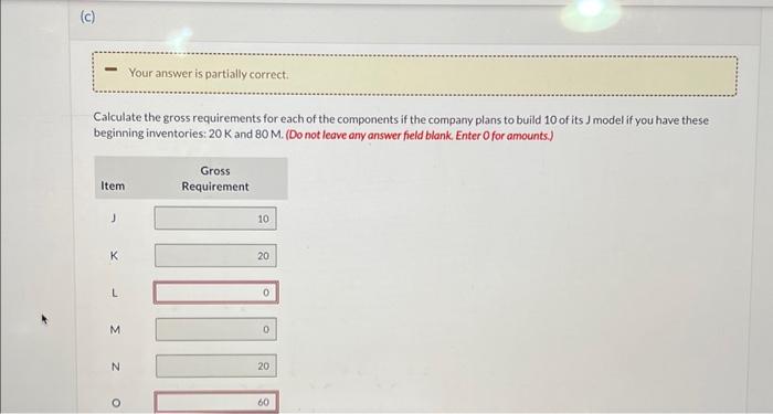 path is lorigest at 3+3+1=7 weeks Calculate the gross requirements for each