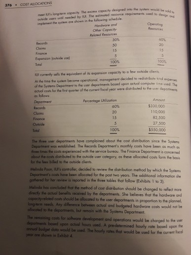 and the costs assigned to the five user departments. i. Explain the