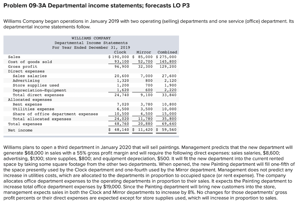 Hi can someone help me with this questions please! Problem 09-3A Departmental