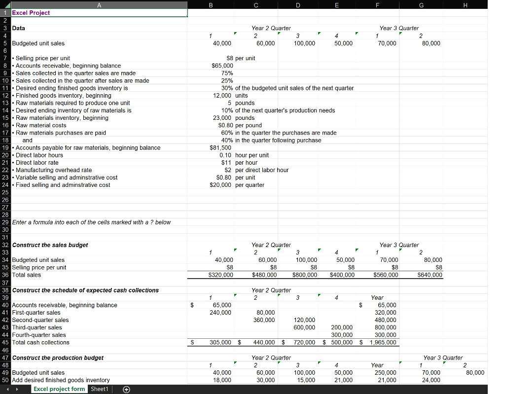 I need the formulas for the cells with question marks please!