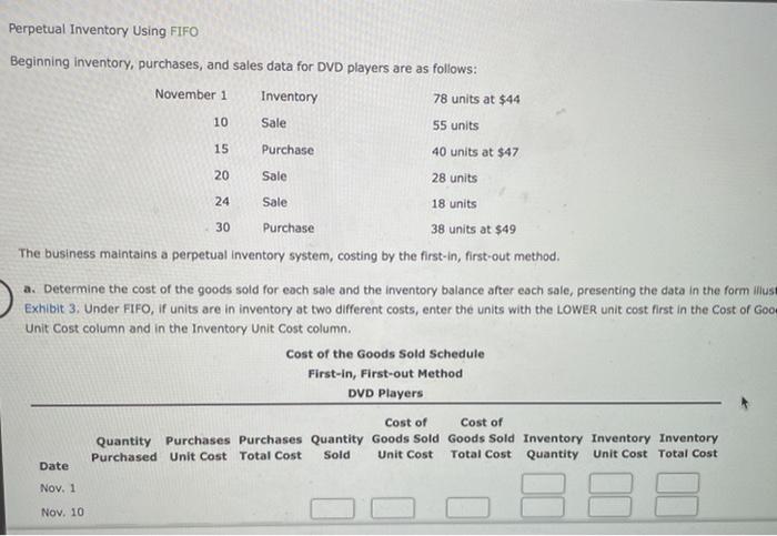  Perpetual Inventory Using FIFO Beginning inventory, purchases, and sales data for