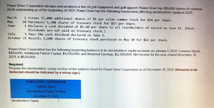 complete but not entirely correct. POWER DRIVE CORPORATION Balance Sheet (Stockholders' Equity