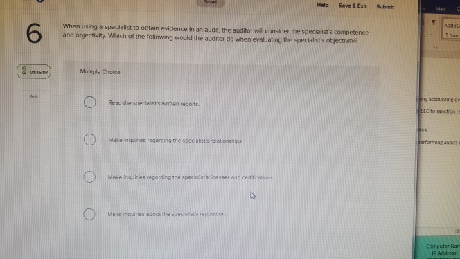 Help Save & Exit Submit Aa8bo When using a specialist to
