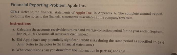 please help me! due sunday! Financial Reporting Problem: Apple Inc. CT8.1 Refer