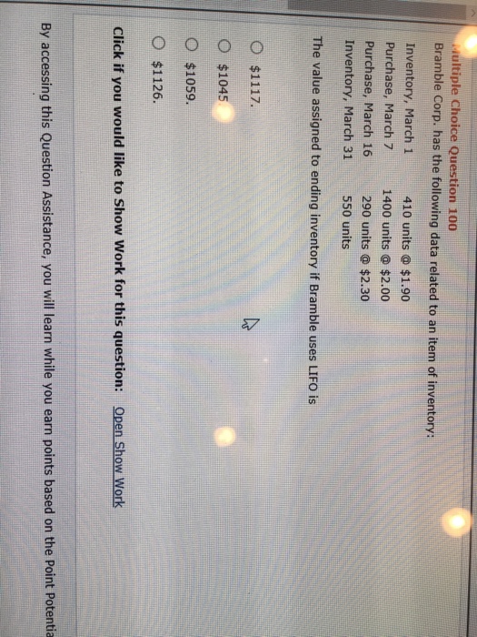  ultiple Choice Question 100 Bramble Corp. has the following data related