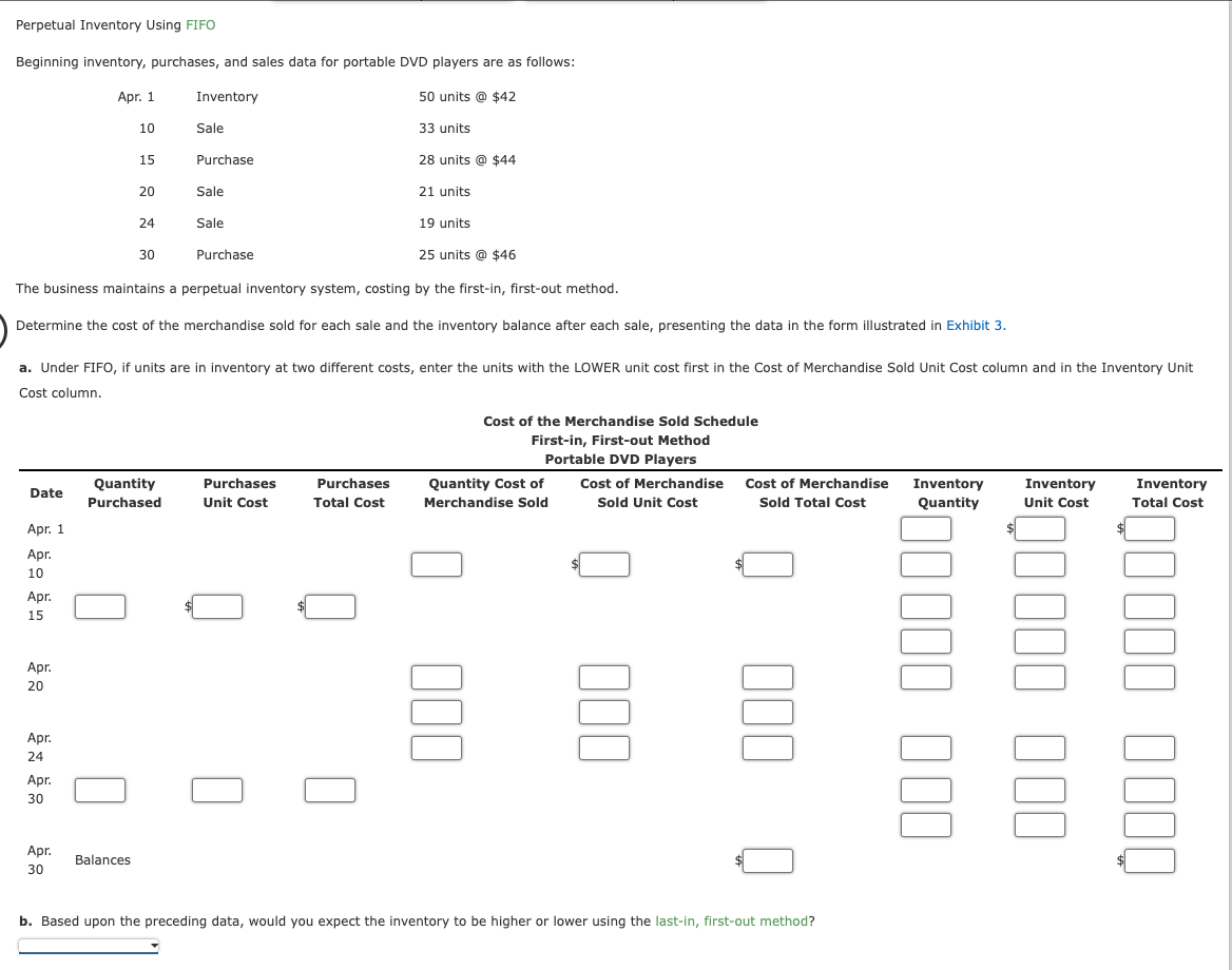  Perpetual Inventory Using FIFO Beginning inventory, purchases, and sales data for