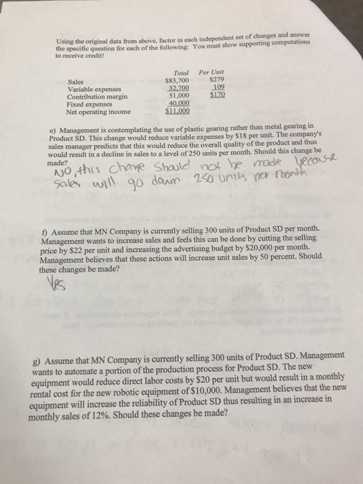  Using the original data from above, factor in each independent set