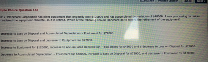  CALCULATOR PRINTER VERSION BACK NERID tiple Choice Question 143 017, Blanchard