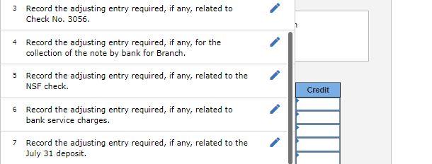 questions displayed below.) The following Information is available to reconcile Branch Company's
