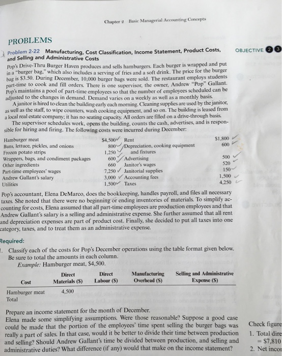  Chapter Basic Managerial Accounting Concepts PROBLEMS Product Costs, OBJECTIVE ee Problem