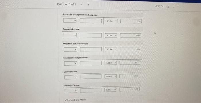 August and September. 3 Paid August rent $460. During August, the following