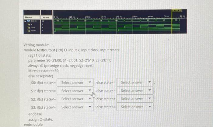  Verilog module: module testioutput [1:0] Q, input x, input clock, input