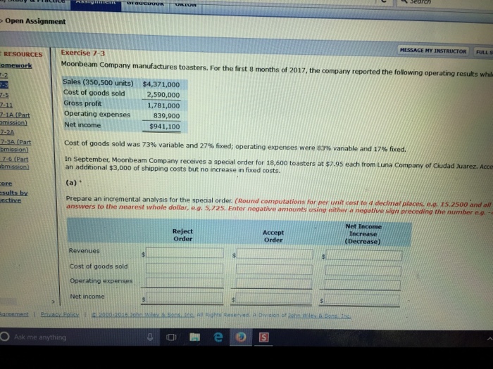  Open Assignment HESSAGE MY INSTRUCTOR FULL S RESOURCES Exercise 7-3 Moonbeam