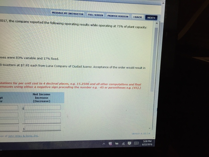 Company manufactures toasters. For the first 8 months of 2017, the company