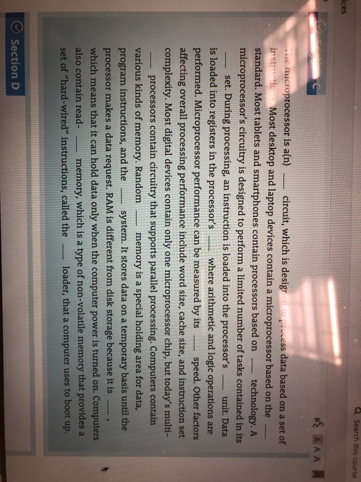  ices e microprocessor is a(n) circuit, which is desigcess data based
