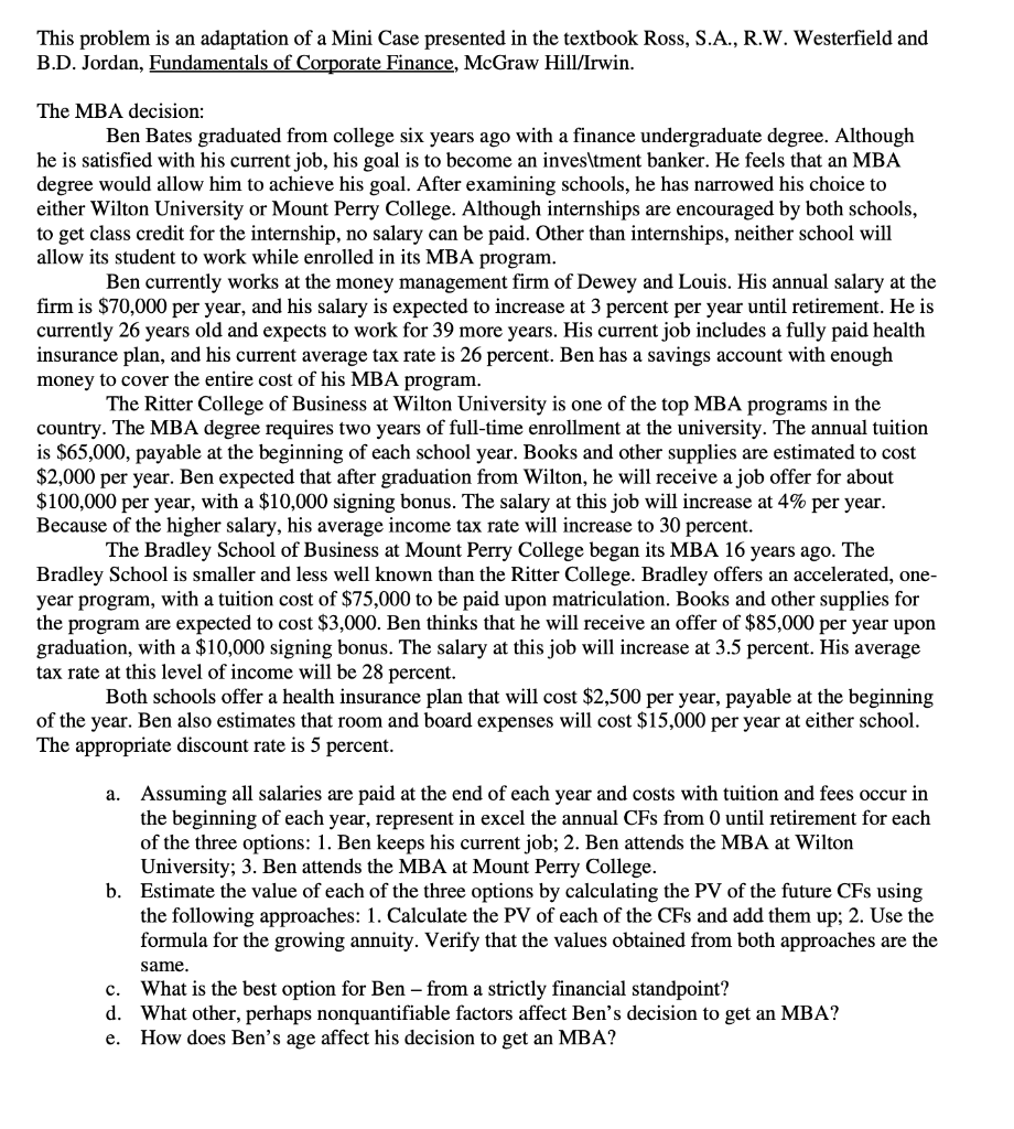 please use excel to solve is question, thank you This problem is