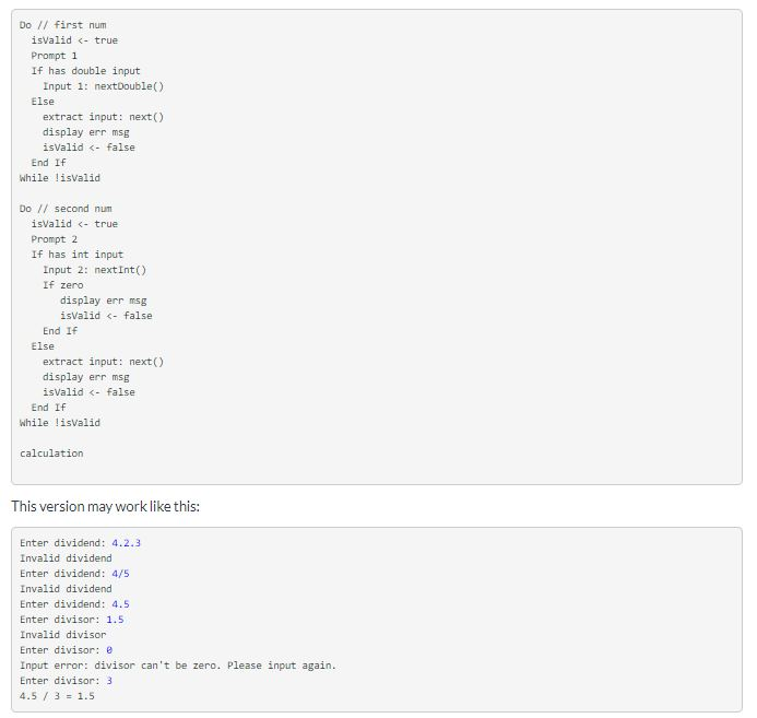 then carries out a division, revise it to handle exceptional inputs. The