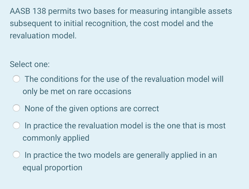  AASB 138 permits two bases for measuring intangible assets subsequent to