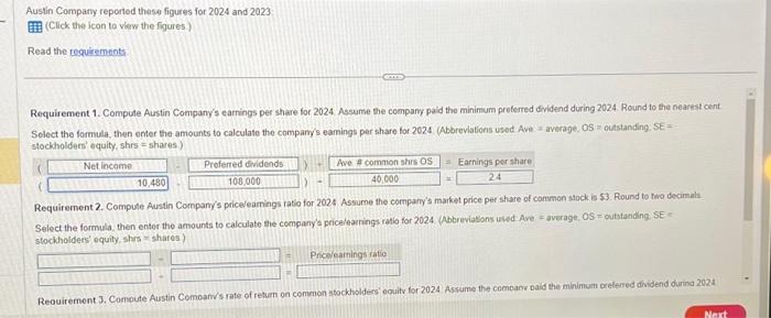 help please please Austin Company reported these figures for 2024 and 2023