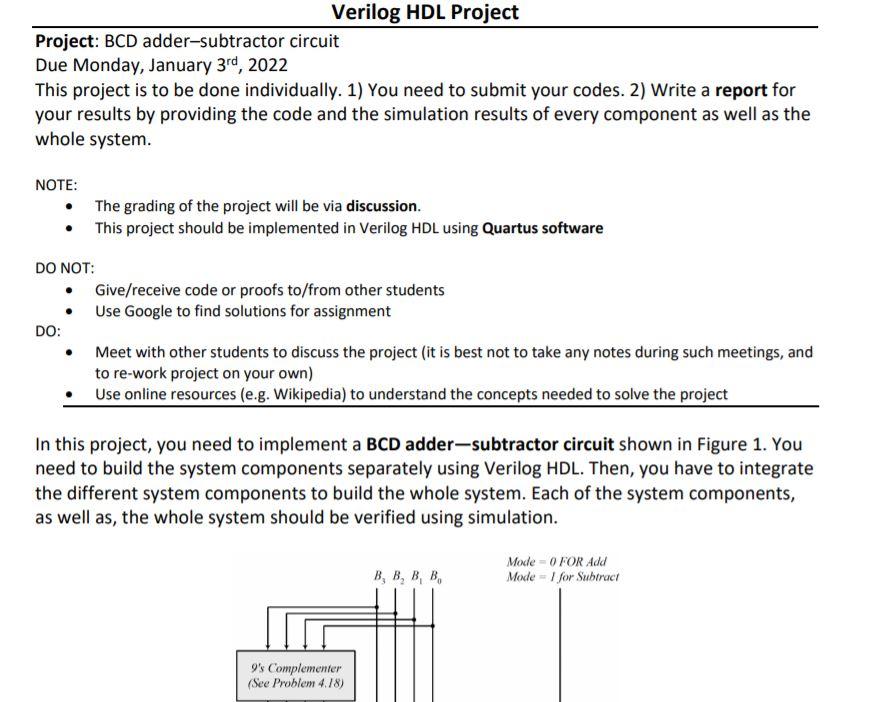 please solve this quastion on quartus program Verilog HDL Project Project: BCD
