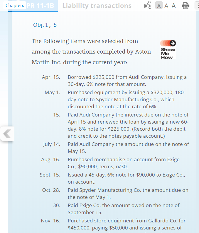 Chapters PR 11-1 BI Liability transactions (rZAAA Obj. 1, 5 The