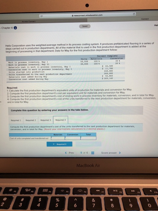  ewconnect mhed Chapter 4 Helix Corporation uses the weighted-average method in
