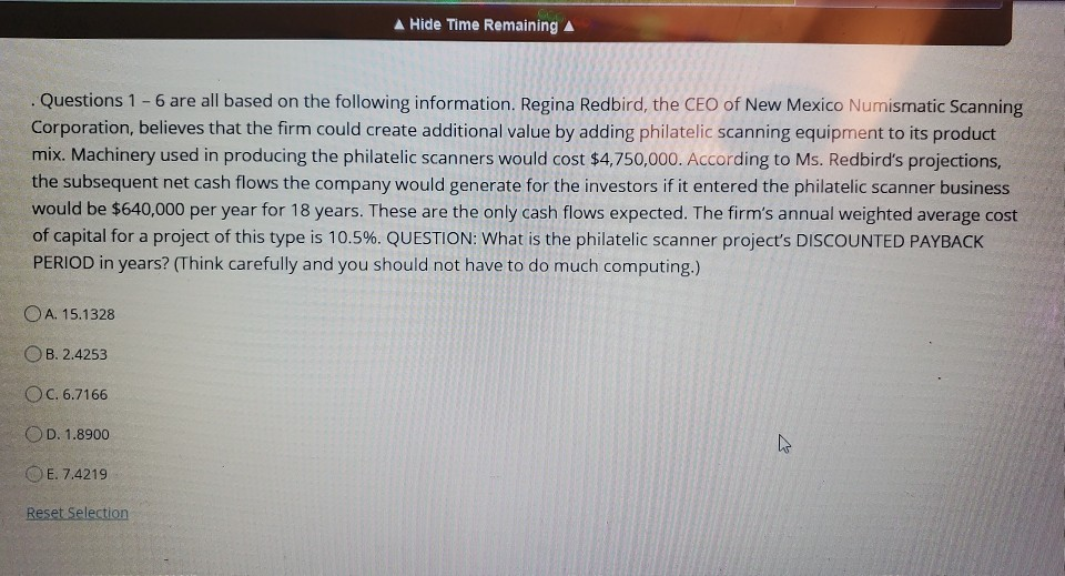 A Hide Time Remaining A Questions 1 - 6 are all