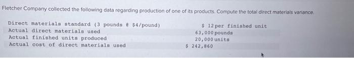  please answer, no work is needed letcher Company collected the following
