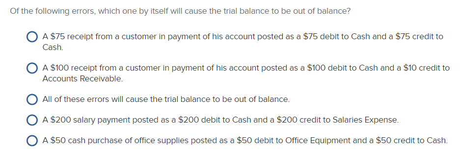 Of the following errors, which one by itself will cause the