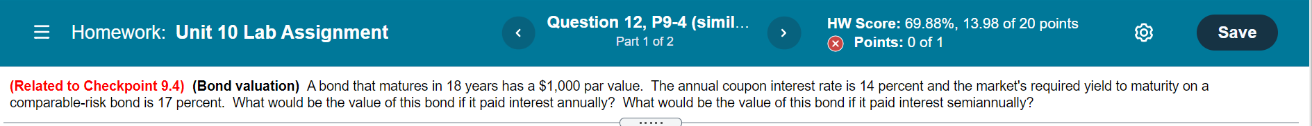  = Homework: Unit 10 Lab Assignment Question 12, P9-4 (simil... Part