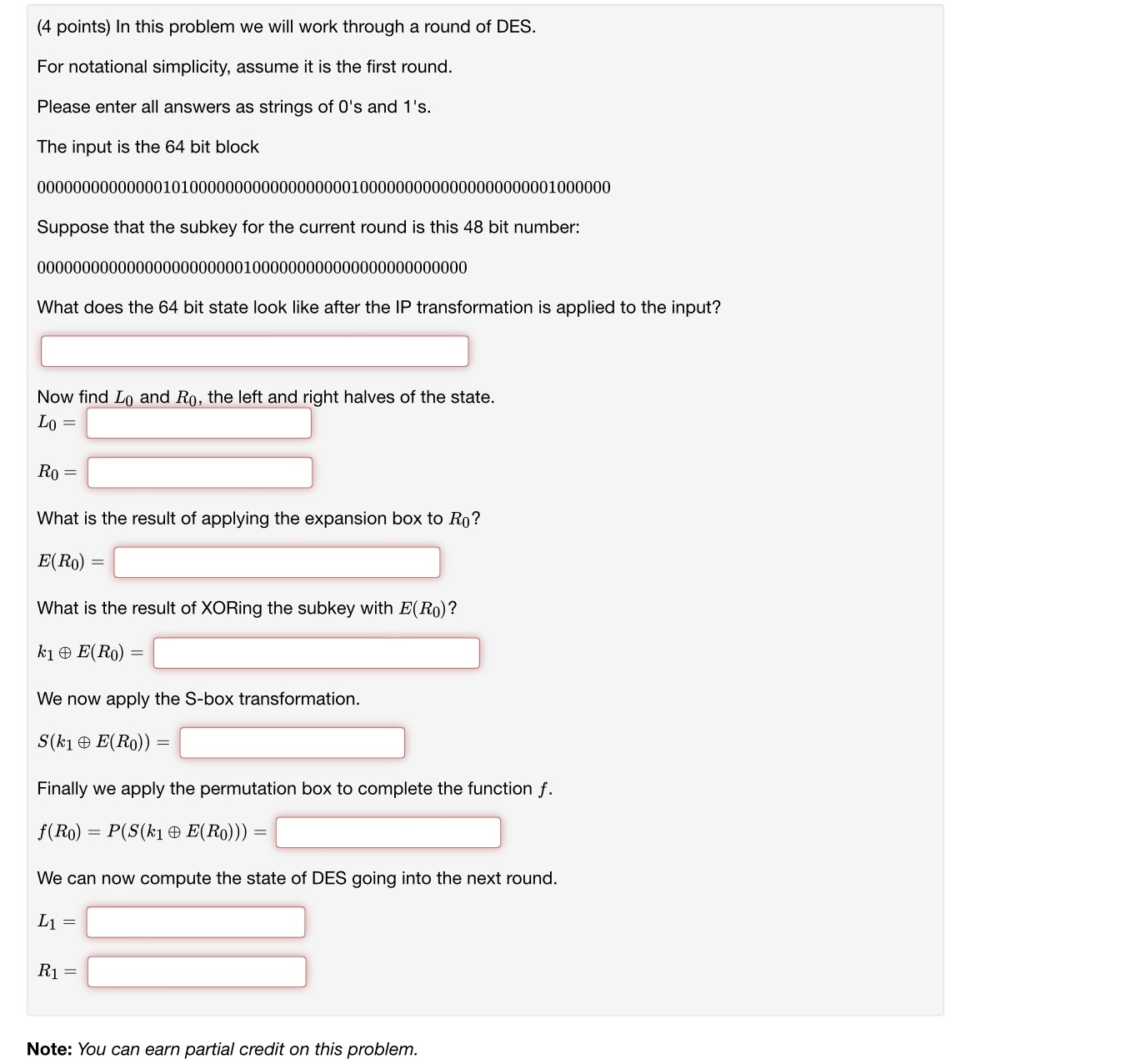  (4 points) In this problem we will work through a round