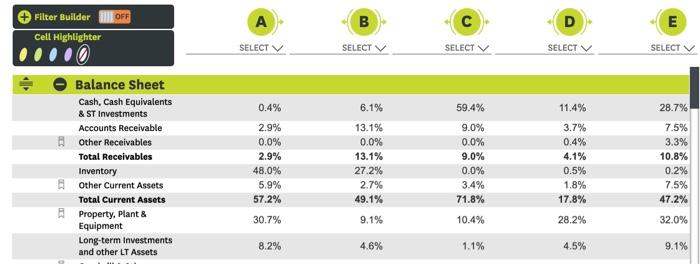  select which company matches each financial statement. Filter Builder OFF B