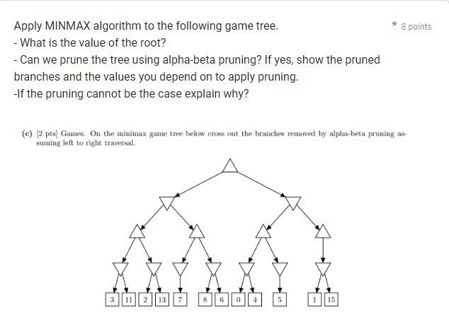  faster please Apply MINMAX algorithm to the following game tree. -