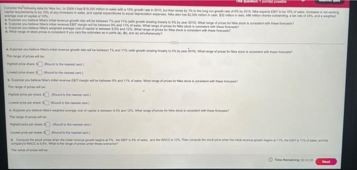  please help:(( question point posadi Consider the lowing data for Nike