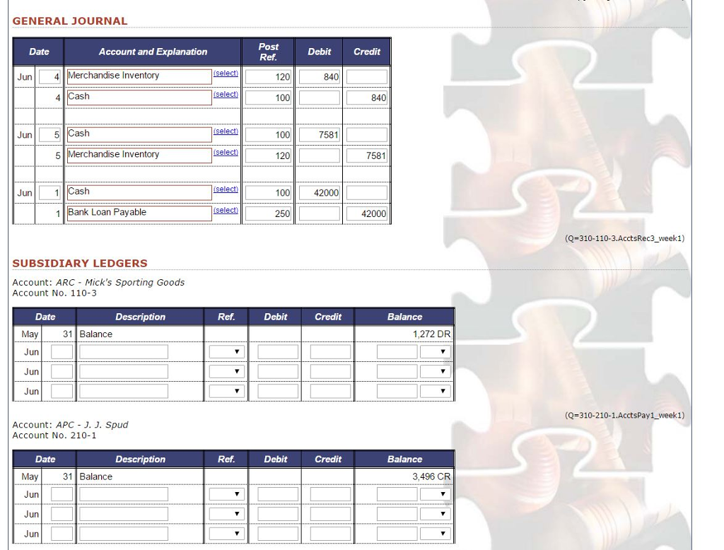 asked to record transactions that occurred during the first week of June
