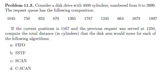  cylinders, number The request queue has the following composition 1045 750