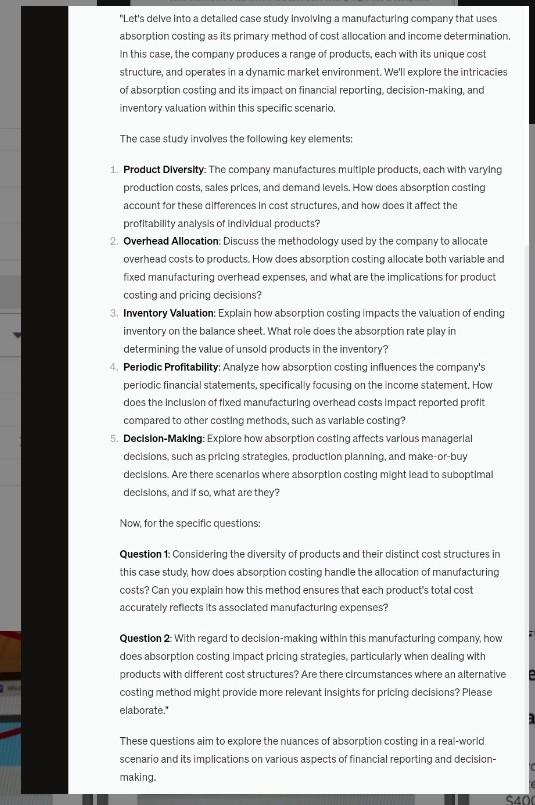  "Let's delve into a detalled case study involving a manufacturing company