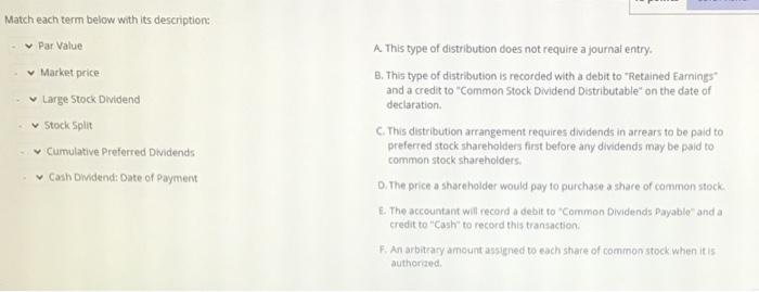  Match each term below with its description: Par Value Market price