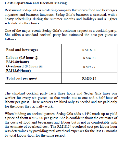 Perform the following analysis: Mixed Costing Problem (based on attachments) 1) Separate