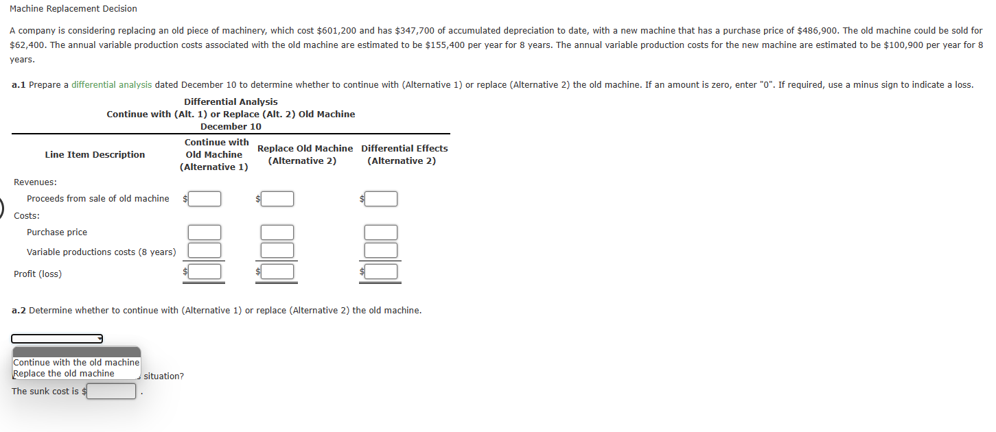  years. Differential Analysis Continue with (Alt. 1) or Replace (Alt. 2)