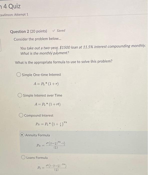  Consider the problem below... You take out a two-year, $1500 loan