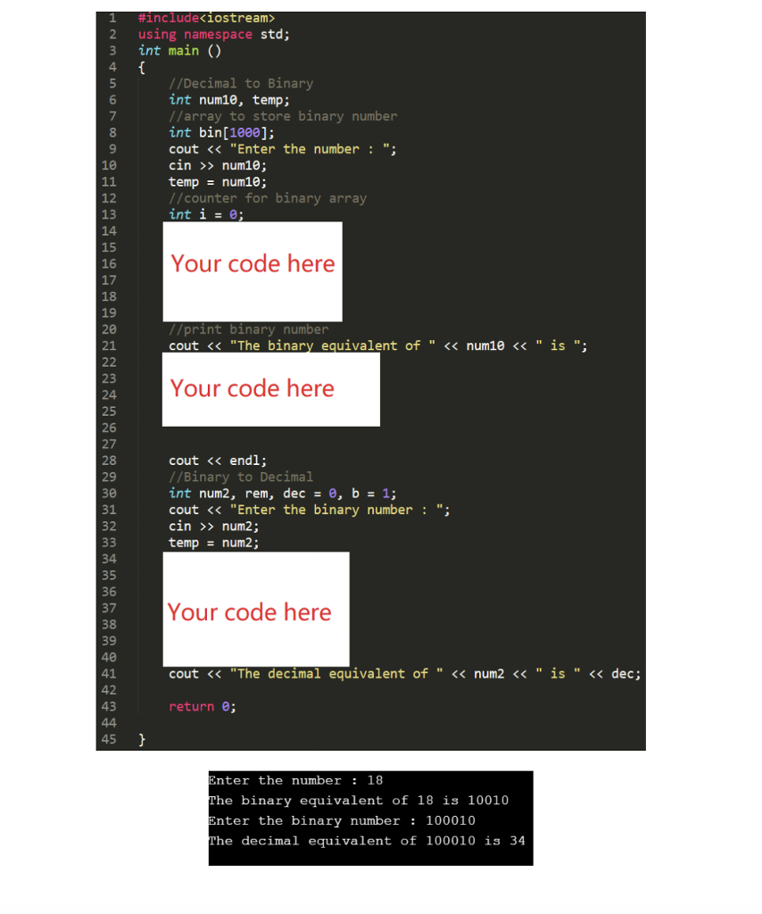 1. Write a program that takes a decimal number and converts it