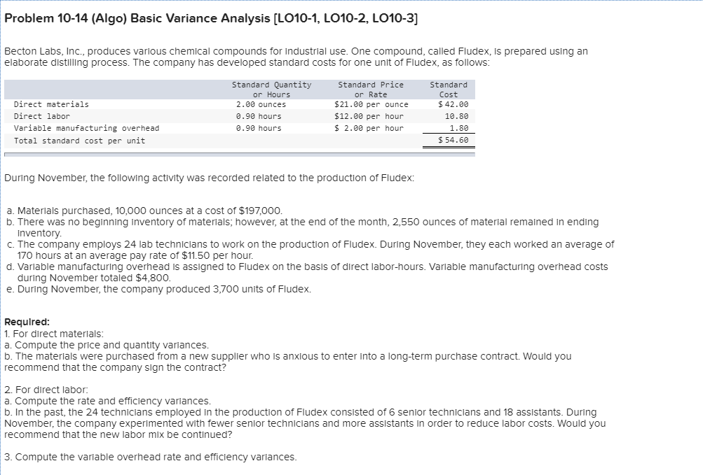  Problem 10-14 (Algo) Basic Variance Analysis (LO10-1, LO10-2, LO10-3] Becton Labs,
