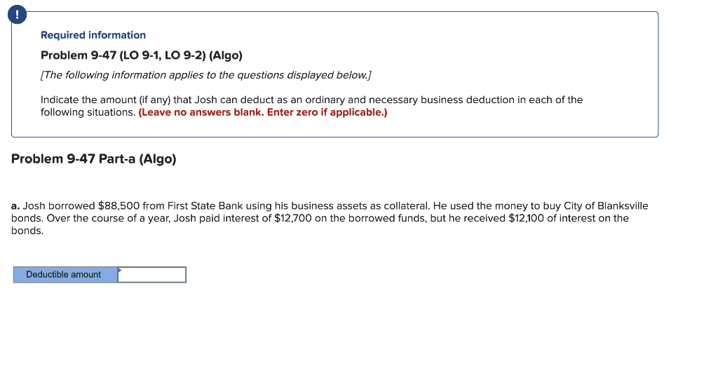Required information Problem 9-47 (LO 9-1, LO 9-2) (Algo) (The following