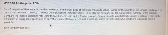  MSDB-10 Arbitrage for ADRS For a foreign MNC that has ADRs