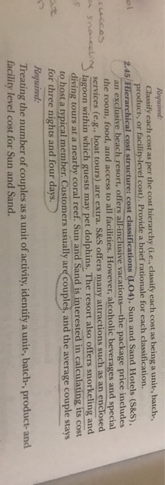  Required: Classify each cost as per the cost hierarchy (i.e., classify